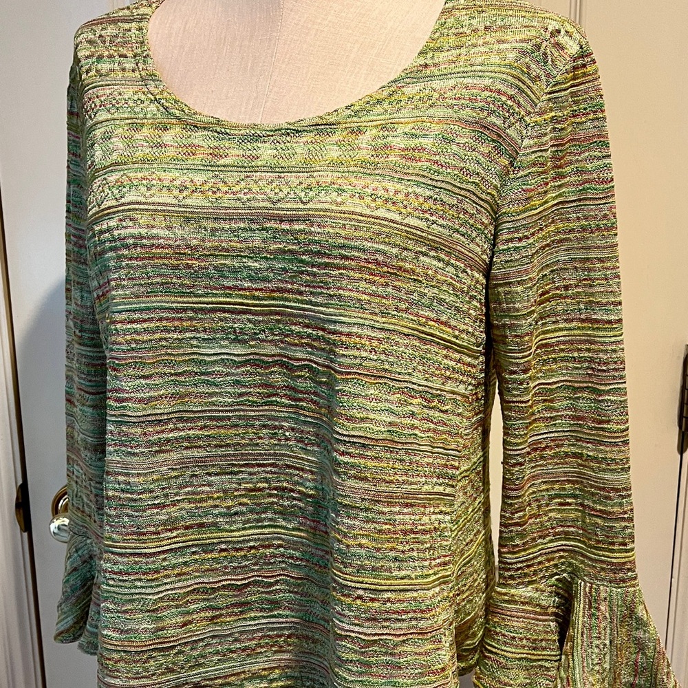 Boho Green Pink Bell Sleeve Women's Blouse - Picture 14 of 14